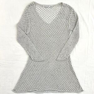 Eight Eight Eight Gray Loose Open Knit V Neck Longline Sweater Sz M Hippie Boho